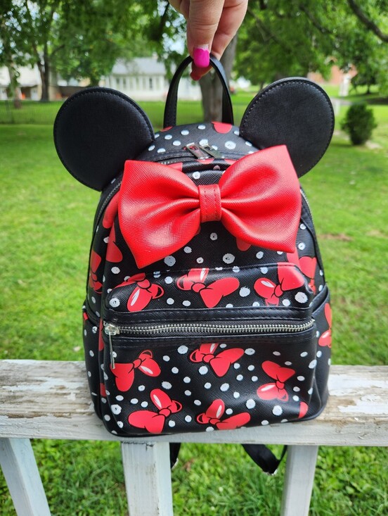 Disney Handbags - Disney Minnie Mouse black polka dot mini backpack featuring 3D mouse ears EUC